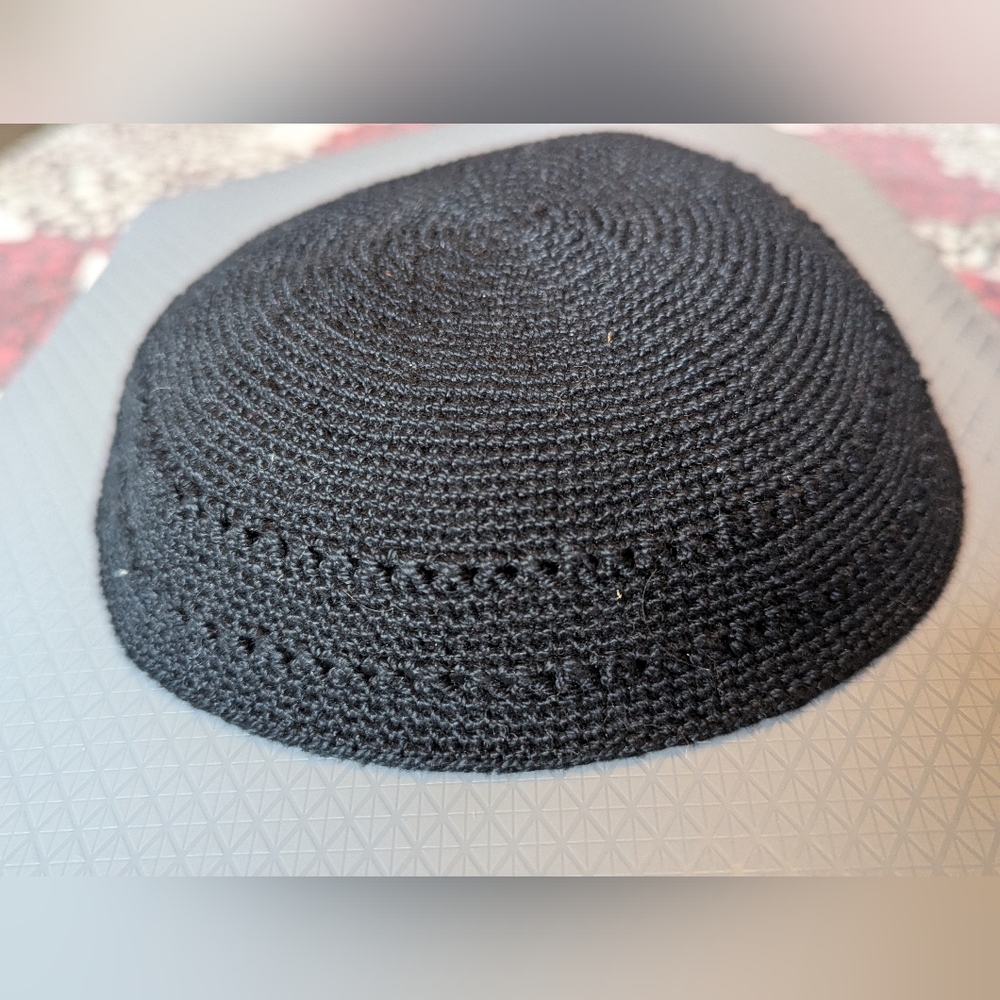 Black On Black Crochet Kippah. Jewish.  Hand Crafted. Made In Israel.